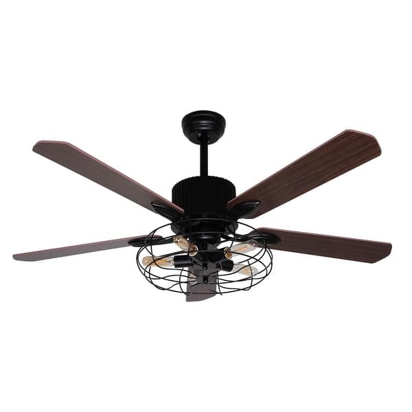 Shop Industrial 5 Light Black 52 Inch Brown Wood Ceiling Fan
