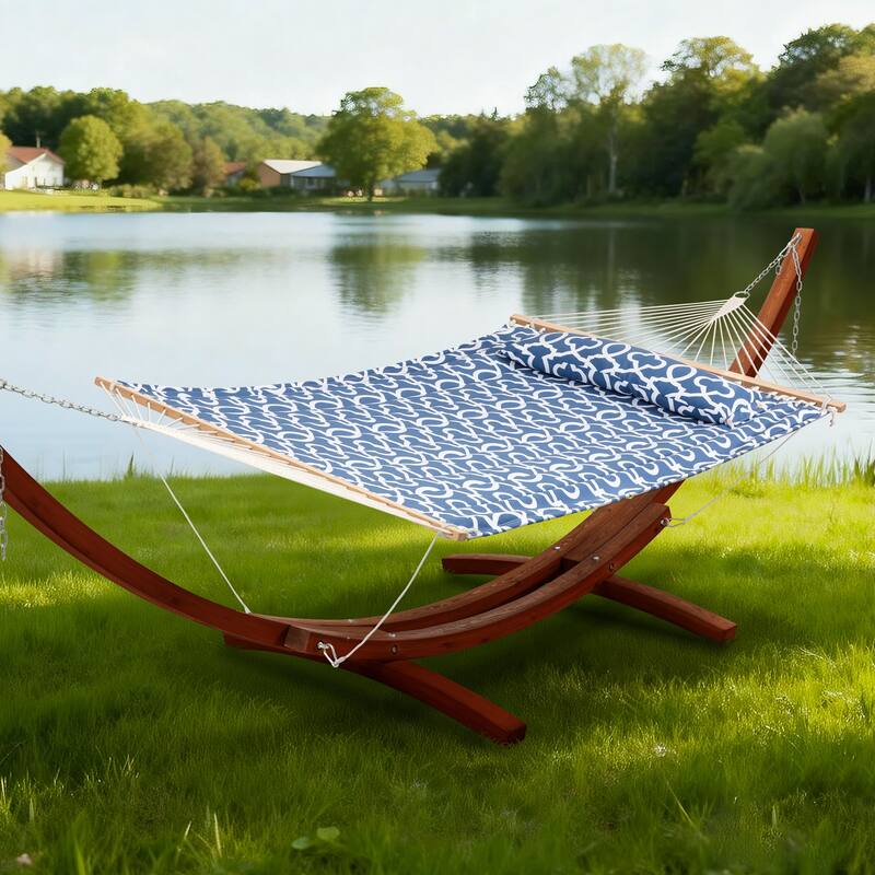 Double Spreader Bar Hammock With 13.5 ft. Wooden Stand - 162*55.1*48.8