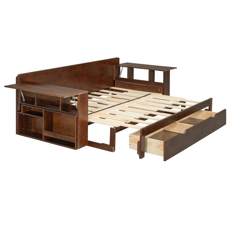 4-in-1 Convertible Daybed with Foldable Desk, Pull-Out Bed & Storage by Harper&Bright Designs