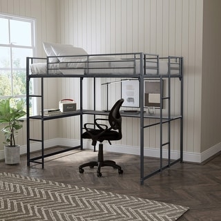 Furniture of America Geogen Modern Full-size Metal Loft Workstation Bed with Desk and Two Ladders