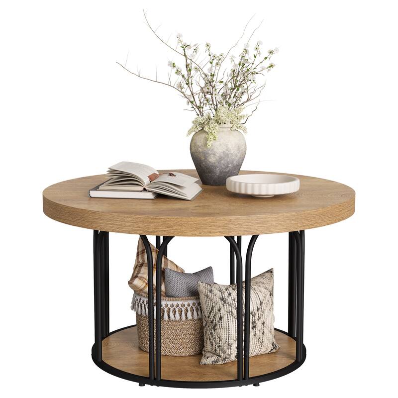 35.5'' Round Coffee Table, 2-Tier Circle Coffee Table