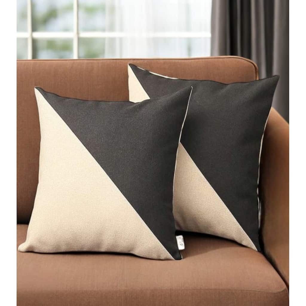 HomeRoots Set Of Two 18" X 18" Black And Grey Polyester Geometric Zippered Pillow