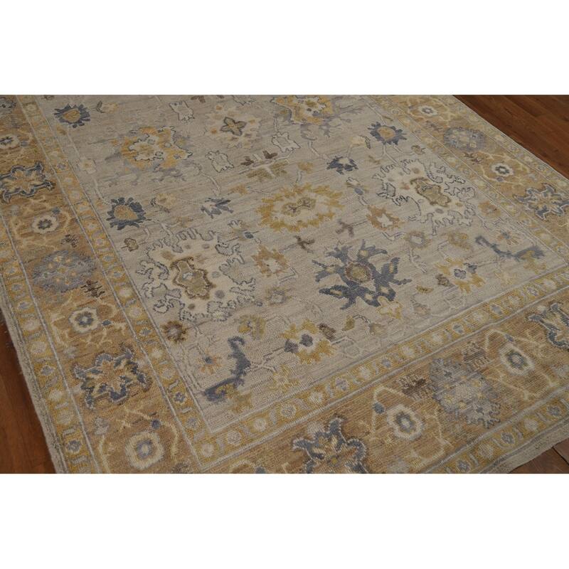 Vegetable Dye Oushak Turkish Area Rug Handmade Grey Wool Carpet - 5'9" x 9'2"