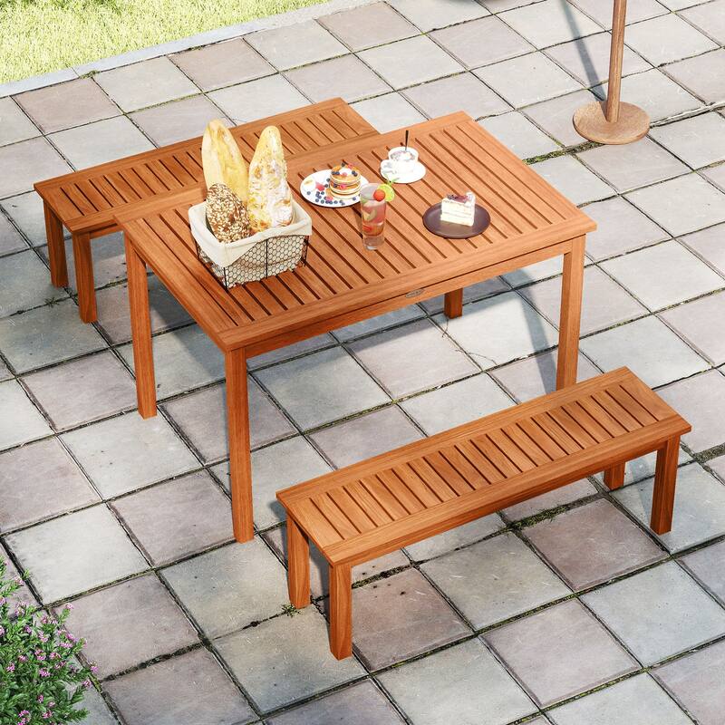 Costway 1/2 PCS 2-Person Outdoor Wood Bench with Slatted Seat, Front - See Details