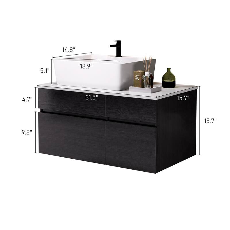 31.5" Floating Single Bathroom Vanity with Sink, Small Space-Saving Vanity for Compact Bathrooms