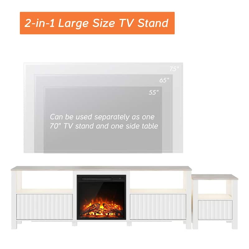 Fireplace TV Stand for 75 Inch TV Entertainment Center, White, 70 Inch