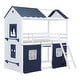 preview thumbnail 5 of 21, Twin Size Bunk Wood House Bed with Elegant Windows, Sills and Tent