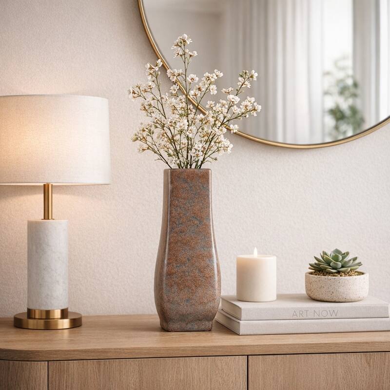 Decorative Vase - Brown/Red Ceramic Modern Flared