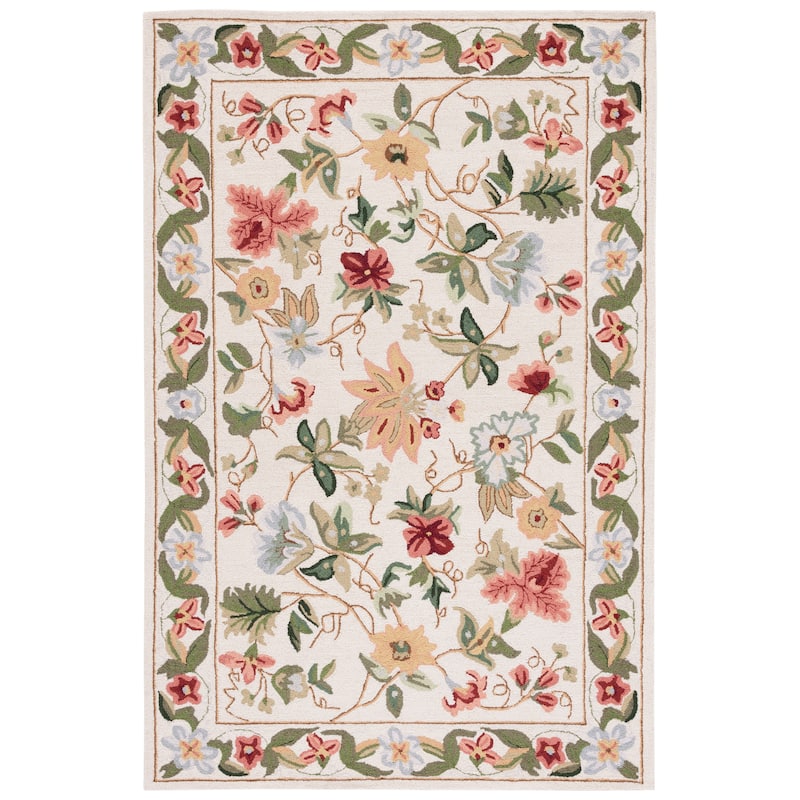 SAFAVIEH Handmade Chelsea Rubi French Country Floral Wool Rug - 5' Square - Ivory - Square