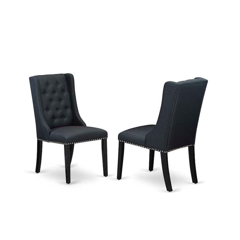 Modern Parson Dining Chairs Set of 2 - Black Linen Fabric Tufted Back