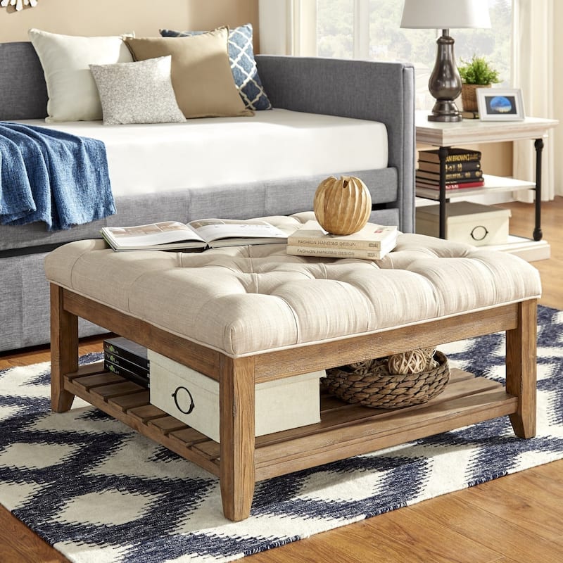 Lennon Pine Planked Ottoman Coffee Table by iNSPIRE Q Artisan