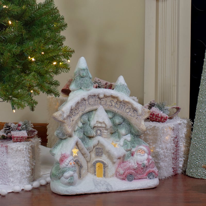 16.5" LED Lighted Glittered Snow-Covered Winter Village Christmas Tabletop Decoration