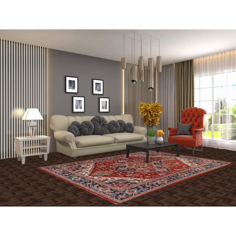 Vegetable Dye Red Heriz Serapi Oriental Area Rug Handmade Wool Carpet - 5'6"x 7'11"