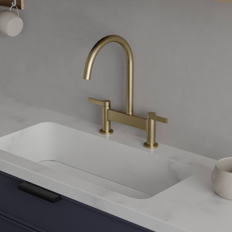 WIZ Modern Double Handle Bridge Kitchen Faucet With 360-Degree Swivel Spout Sink Faucet