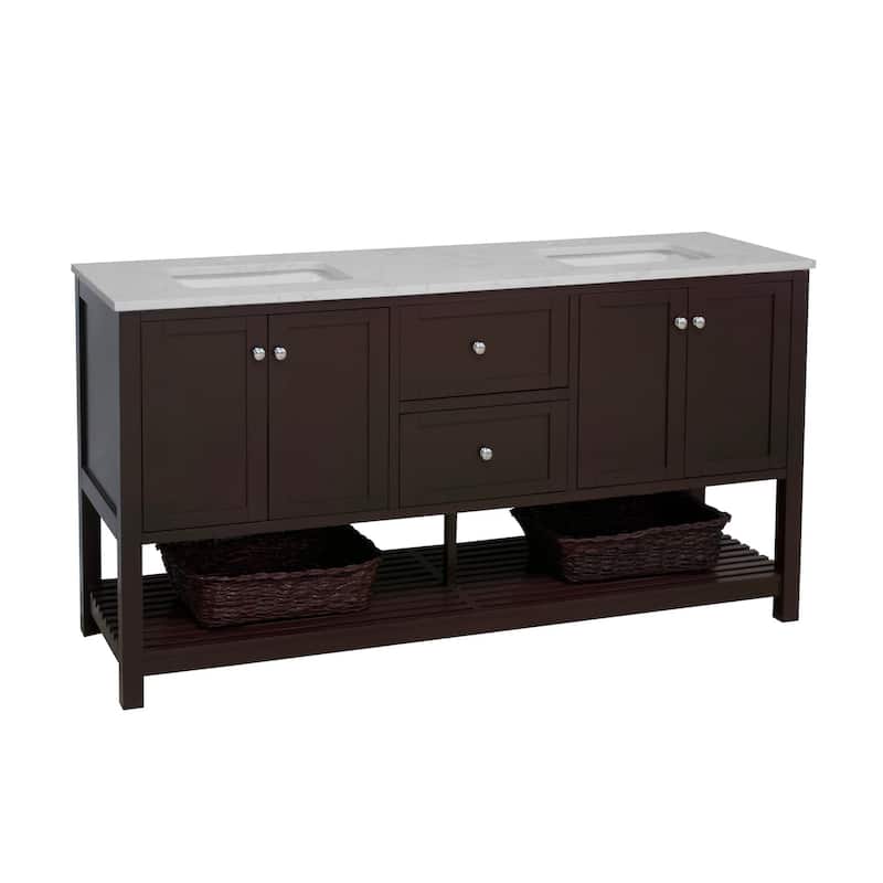 KitchenBathCollection Lakeshore 72" Double Bathroom Vanity with Engineered Carrara Top