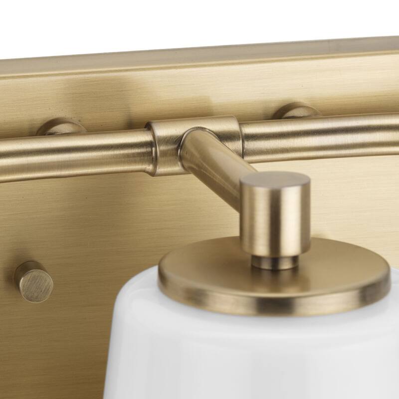 Haven Collection Three-Light Vintage Brass Opal Glass Luxe Industrial Bath Light - 24 in x 6.75 in x 7 in