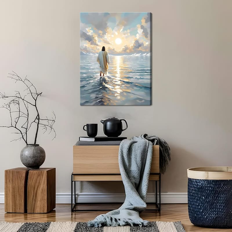 Jesus Canvas Wall Art, Christian Wall Decor of Jesus Walking on Water