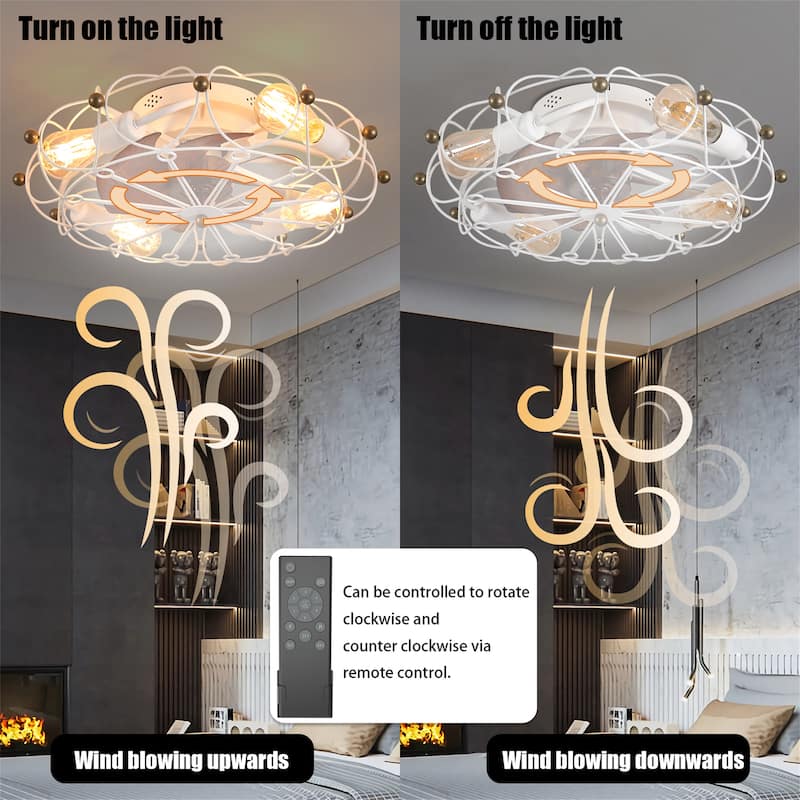 Low Profile Caged Ceiling Fan with Lights Remote Control
