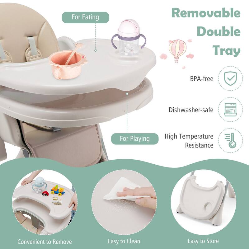 Gymax Baby High Chair Folding Baby Dining Chair w/ Adjustable Height &