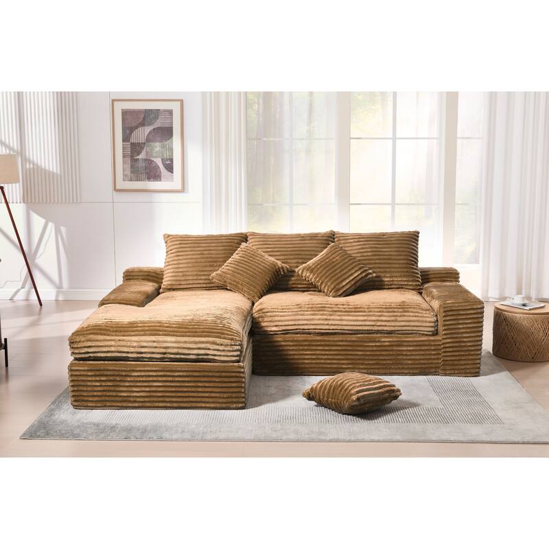 98" Modular Sectional Sofa with L-Shape Chaise Lounge, Deep Seat Sleeper Sofa Sponge Compression Sofa for Living Room