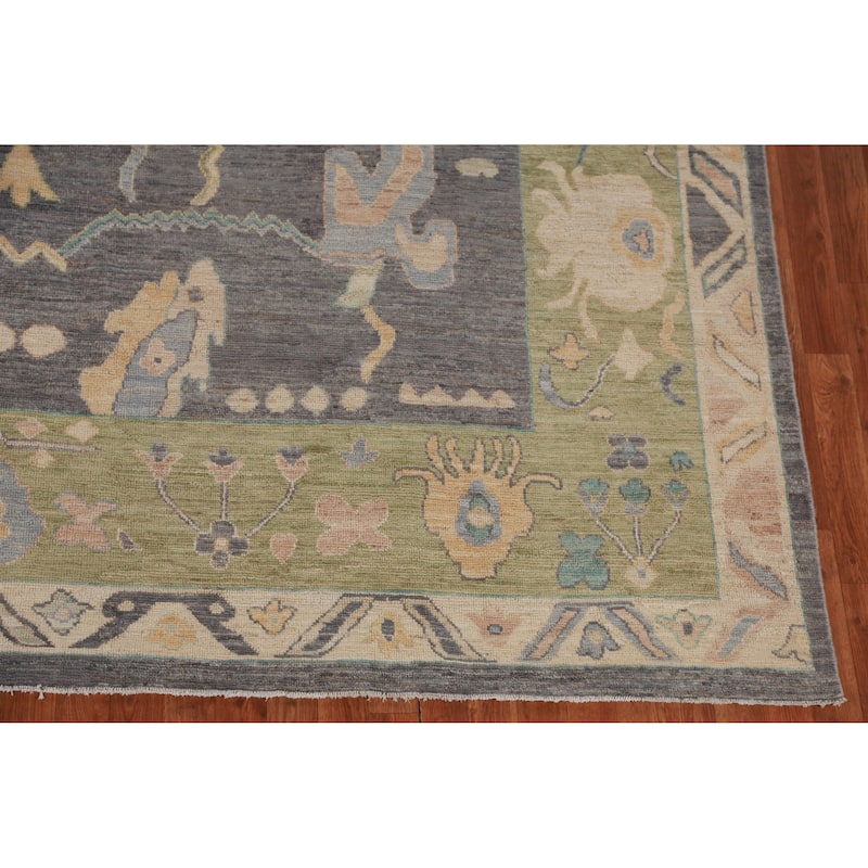 Hand Knotted Oriental 100% Wool Carpet Transitional All-Over Greys & Charcoal Oushak Area Rug - 9' 10'' X 8' 1''