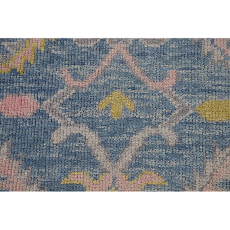 Vegetable Dye Floral Oushak Turkish Runner Rug Handmade Wool Carpet - 3'2"x 16'0"