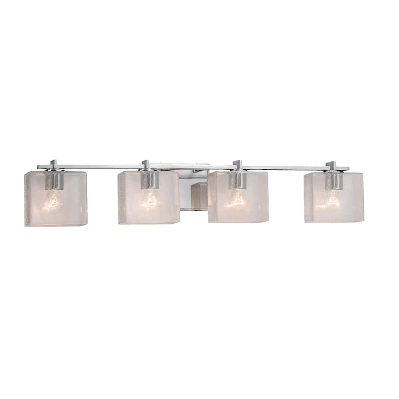 Justice Design Fusion Era 4-light Polished Chrome Bath Bar, Seeded Rectangle Shade