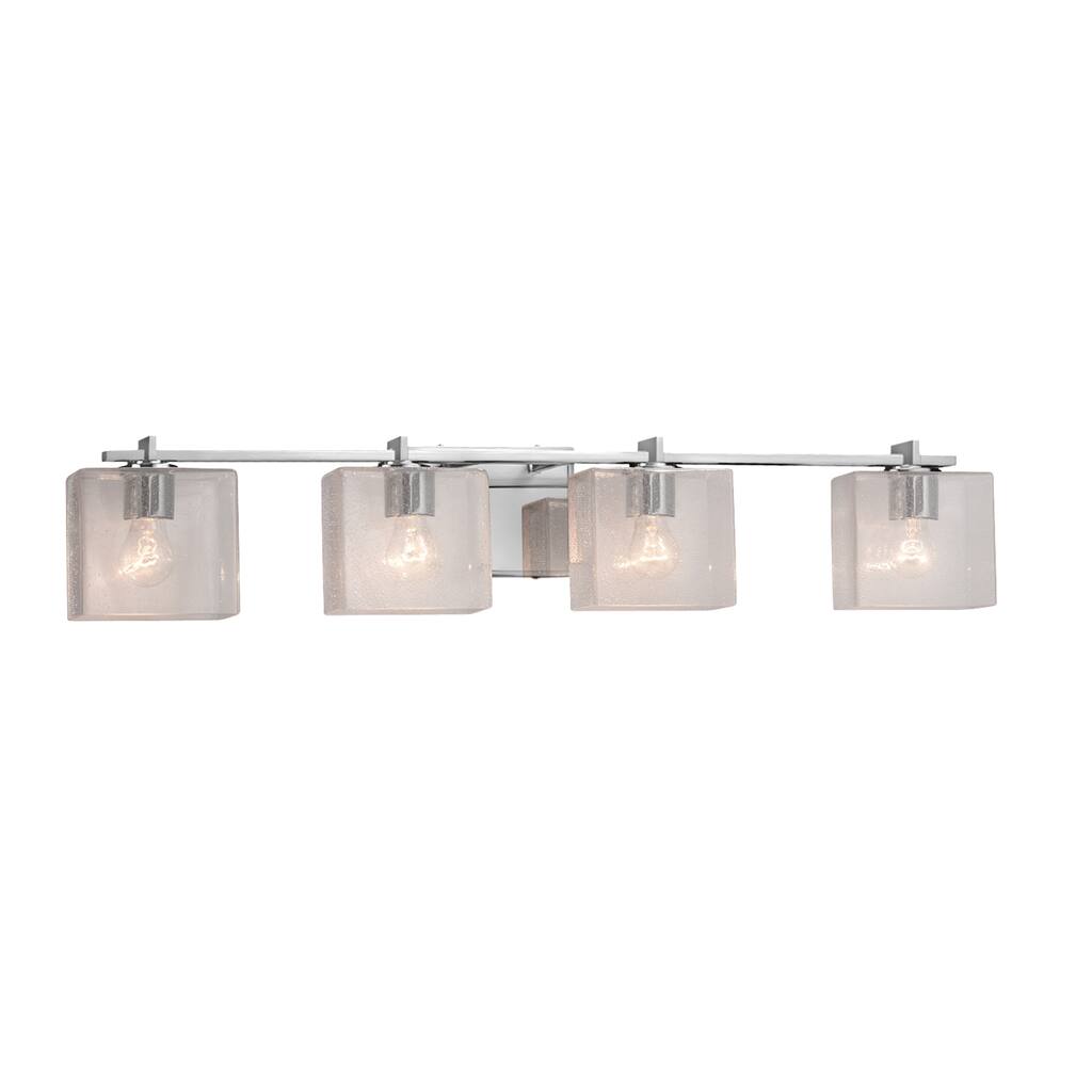 Justice Design Fusion Era 4-light Polished Chrome Bath Bar, Seeded Rectangle Shade