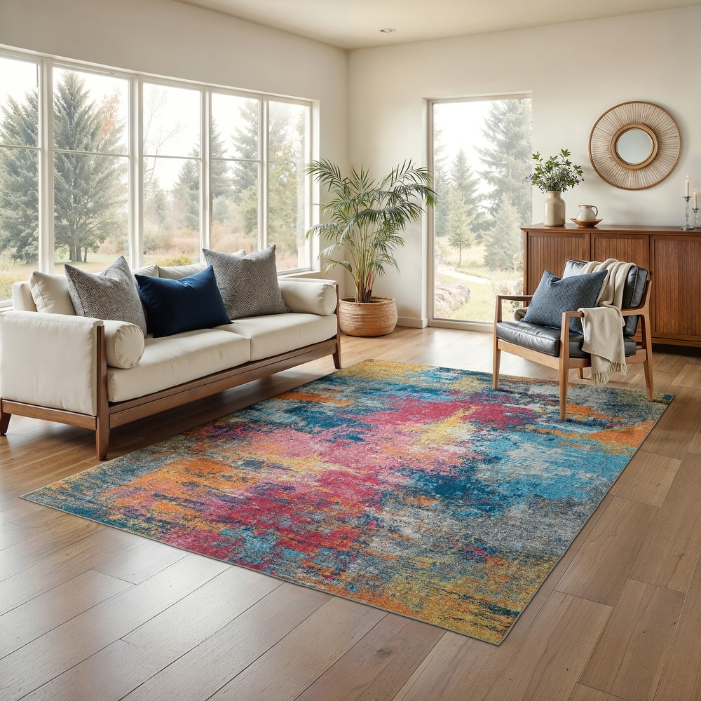 Vista Home Sunderland Abstract Washable Multi-colored Area Rug Mat