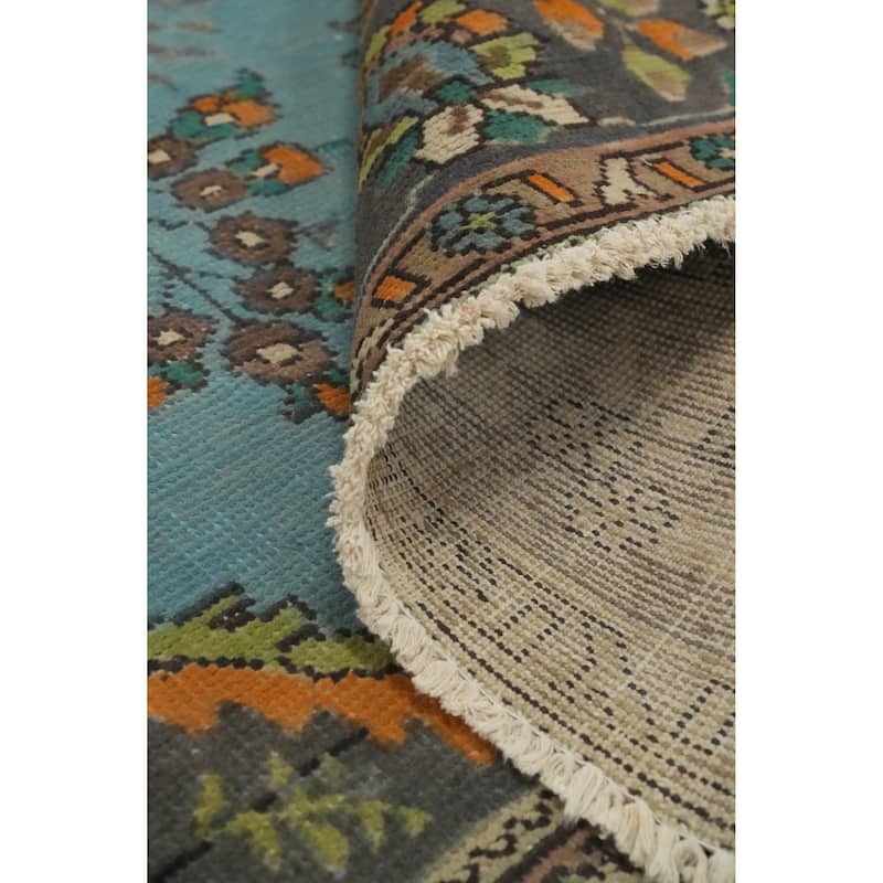 Hand Knotted Oriental 100% Wool Carpet Traditional Floral Navy Blue & Blues Tabriz Area Rug - 12' 3'' X 9' 4''