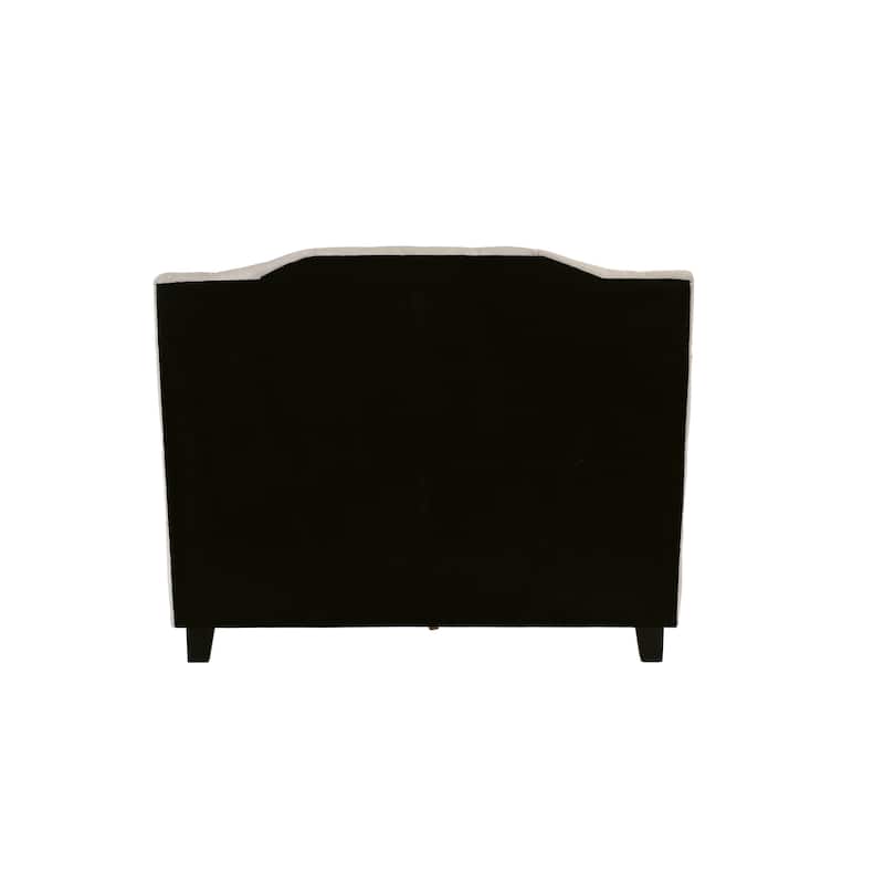 Modern Off-White Faux Leather Tufted Full Size Bed with Upholstered Headboard