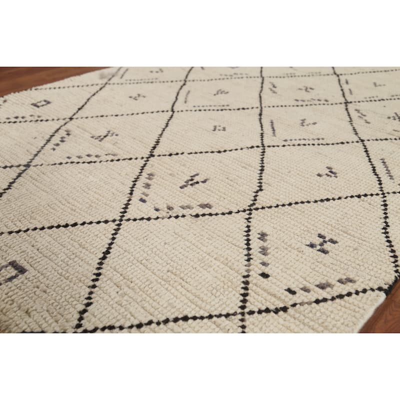 All-Over Trellis Moroccan Oriental Area Rug Handmade Wool Carpet - 3'11"x 6'9"