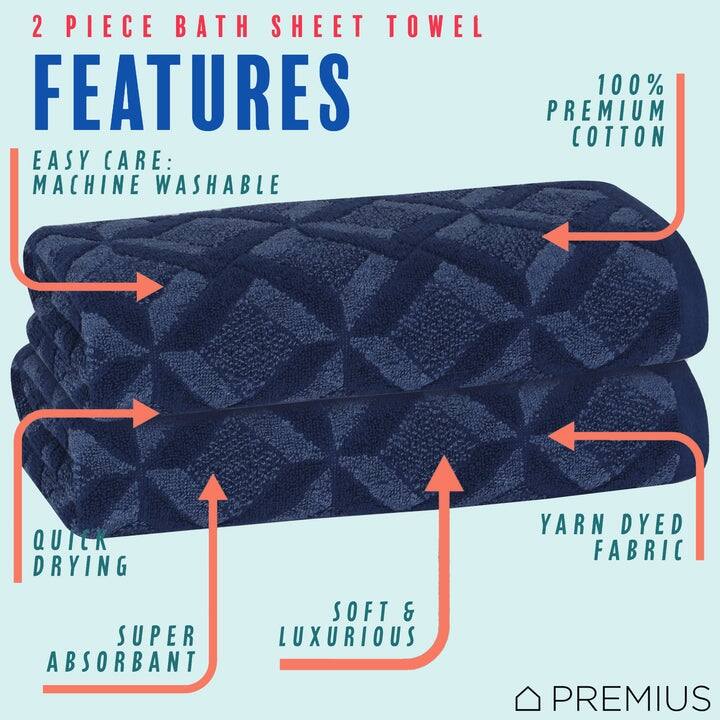 PREMIUS 2 Pack Geo 100% Cotton Yarn Dyed Bath Sheet, 32x64 Inches - 32x64 Inches