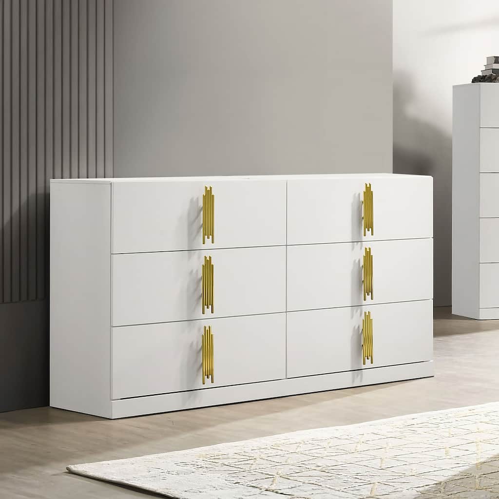 Furniture of America Kylop Modern White Wood 6-Drawer Dresser
