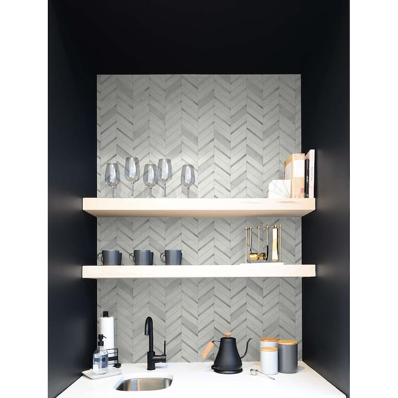 NextWall Chevron Marble Tile Peel and Stick Wallpaper
