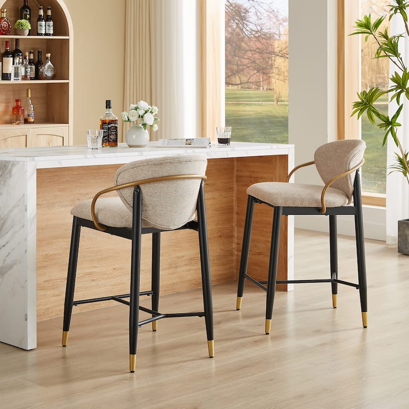 Christopher Knight Home - Mateo Modern Upholstered Counter Stool Set of 2 with Metal Frame and Supportive Back Design - Set of 2 - Light Brown