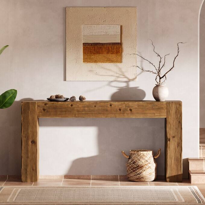 Solid Wood Console Table, 63-inch Farmhouse Entryway Table