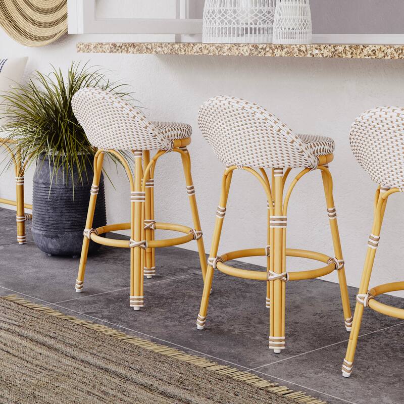 Tobias Outdoor Rattan and Metal Low Back Counter Stool