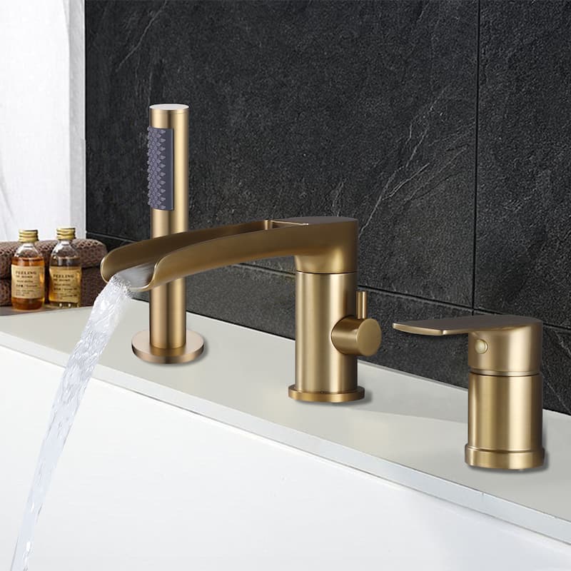 Deck Mounted Clawfoot Swivel Bathtub Faucet with Handheld Shower and 1-Handle - Gold
