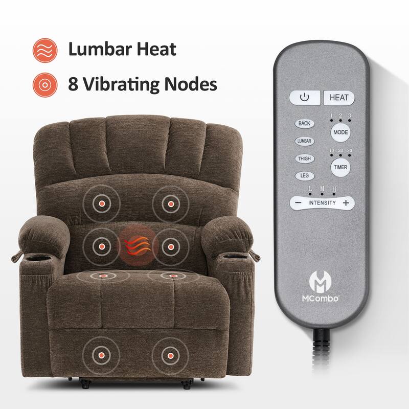 MCombo Power Lift Recliner Chair with Massage and Heat for Big Elderly People, Fabric R7092 (Large-Wide)