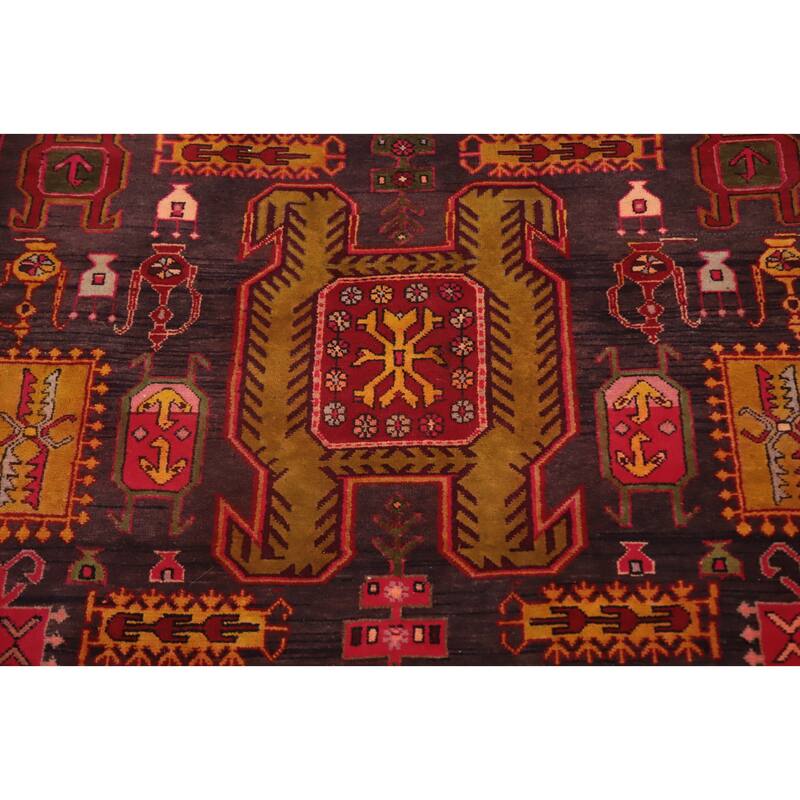 Hand Knotted Oriental 100% Wool Carpet Traditional Tribal Purples Ardebil Runner Rug - 9' 6'' X 3' 5''