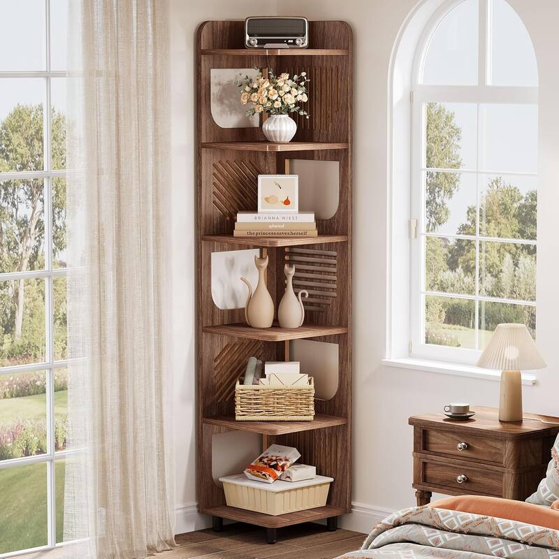 71 Inches 6-Tier Tall Corner Shelf, Corner Bookcase for Living Room
