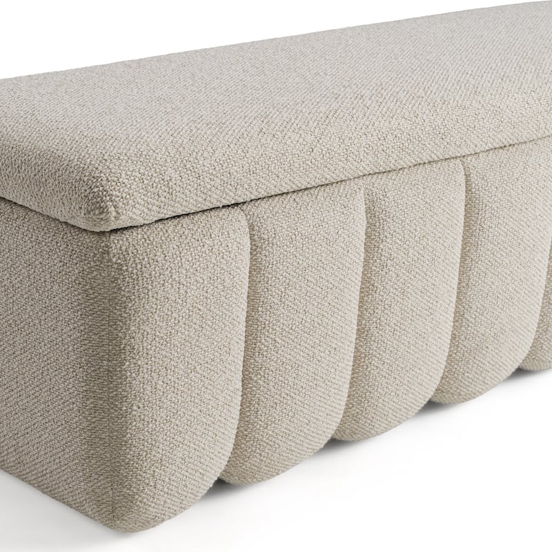 Modrest Harris Modern Off-White Fabric Bench w/ Storage