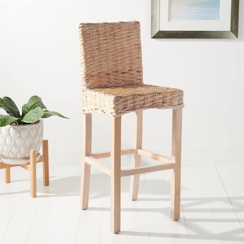 SAFAVIEH Yuna Rattan 30-inch Bar Stool - 20.1" W x 18.5" L x 43.3" H - 20Wx19Dx43H - Natural White Wash