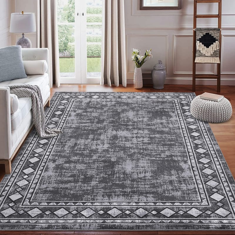 Garvee Machine Washable Rug Modern Bordered Area Rugs