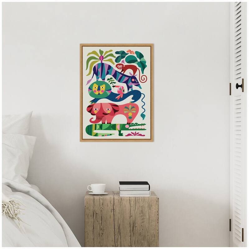 Kate and Laurel Sylvie Safari Animals Framed Canvas by Rachel Lee