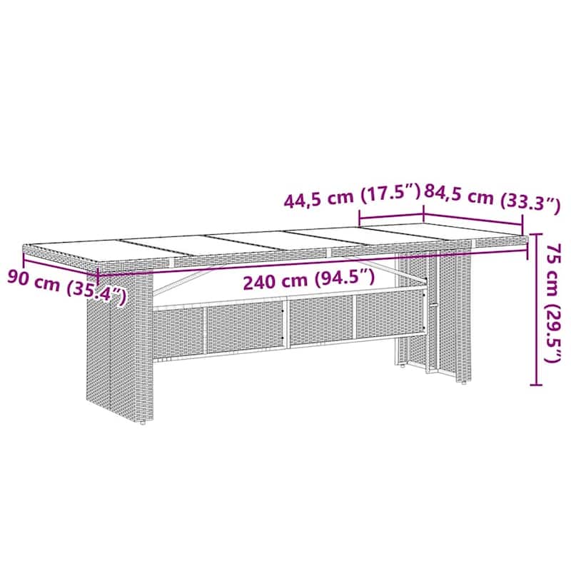 vidaXL Patio Bistro Set with Cushions Outdoor Garden Furniture Poly Rattan - 35.4 x 94.5 x 29.5
