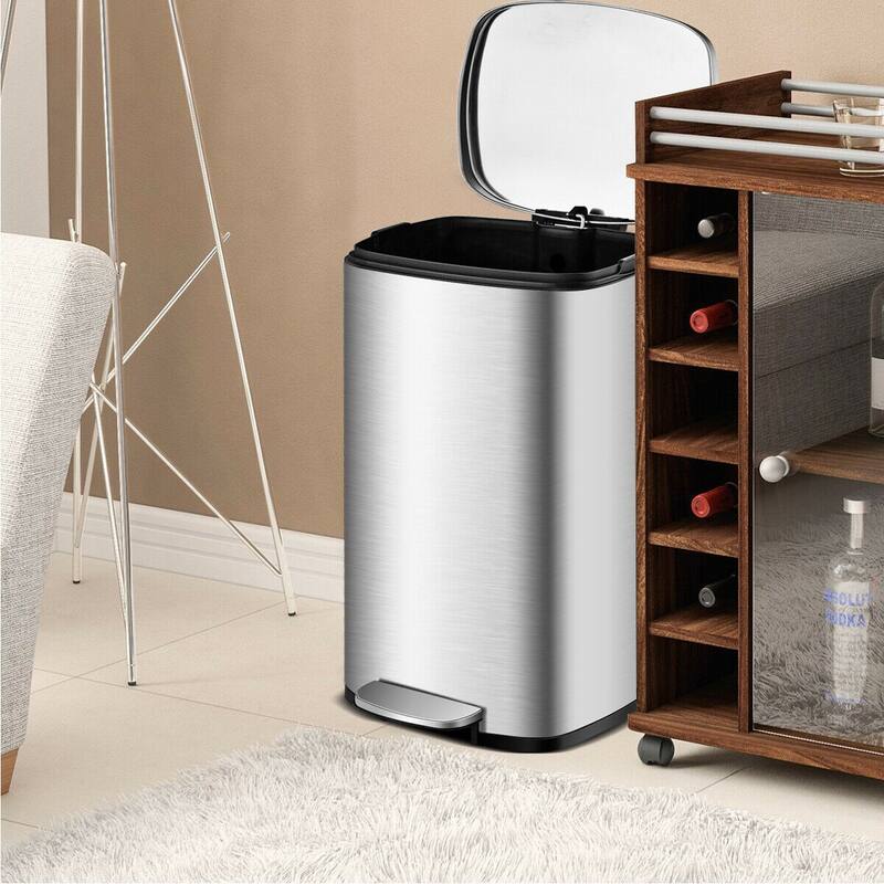Gymax 13.2 Gallon Trash Garbage Can Stainless Steel Airtight Soft