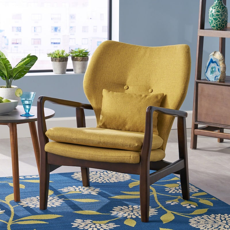 Mid-century Modern Club Chair, Upholstered Armchair With Birch Wood Legs - Mustard