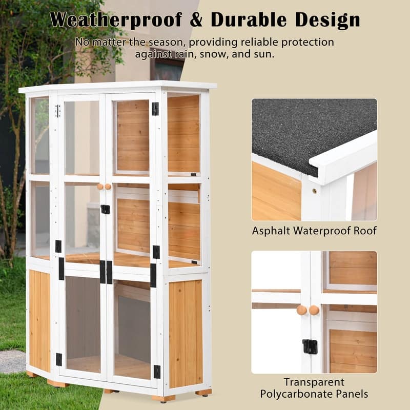 63'' Height Garden Wood Storage Cabinet Outdoor Tool Storage Shed, Mini Greenhouse Cold Frame